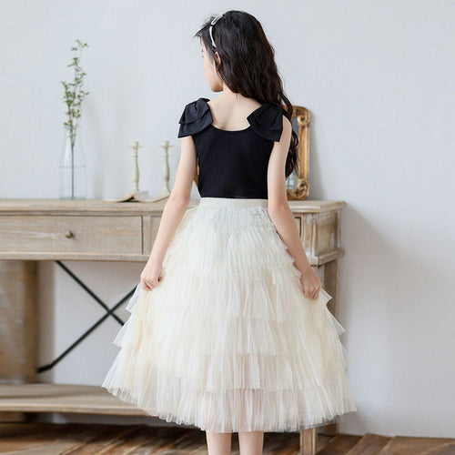 Girls Sleeveless Top With Layered Skirt Set Sets   