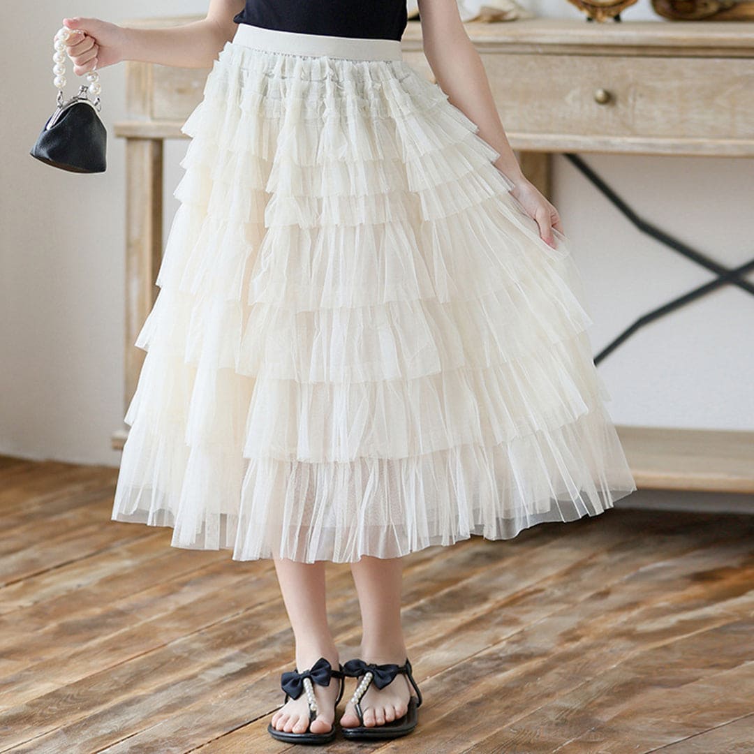 Girls Sleeveless Top With Layered Skirt Set Sets   