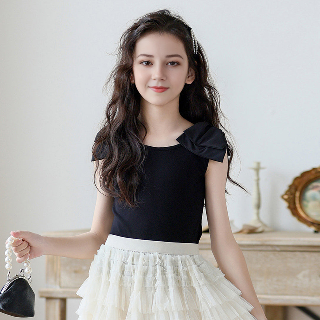 Girls Sleeveless Top With Layered Skirt Set Sets   