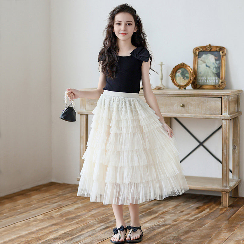 Girls Sleeveless Top With Layered Skirt Set Sets Black 6-7 Y 