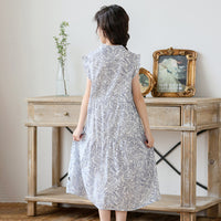 Girls Floral Print Short Sleeves Mandarin Collor Dress Casual Dresses   