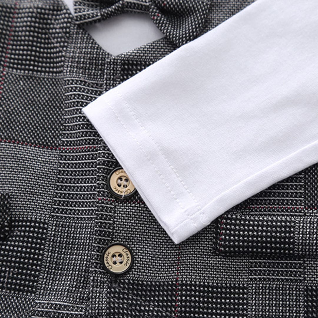 Boys Grey Check Coat With T-Shirt & Trouser Set Sets   