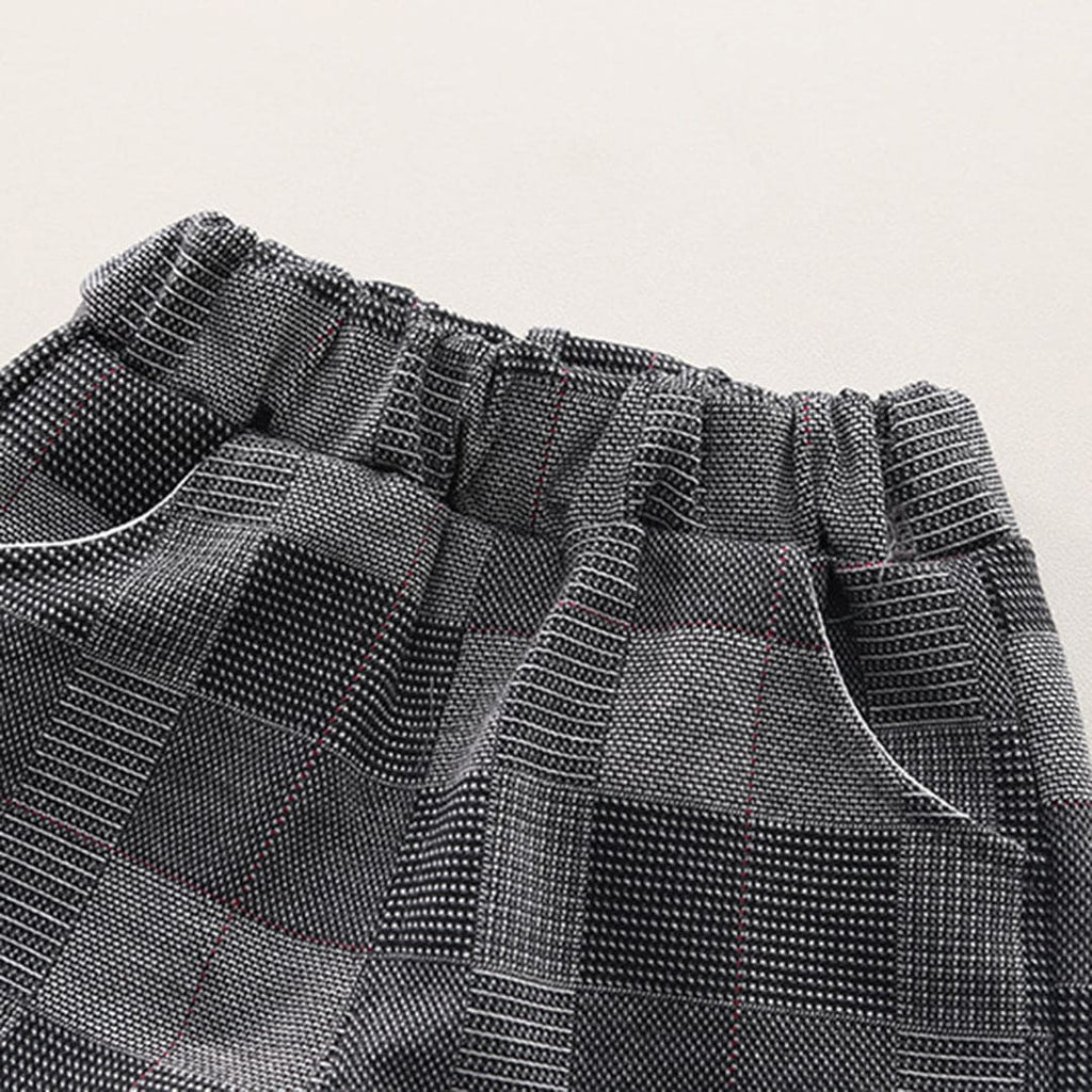 Boys Grey Check Coat With T-Shirt & Trouser Set Sets   