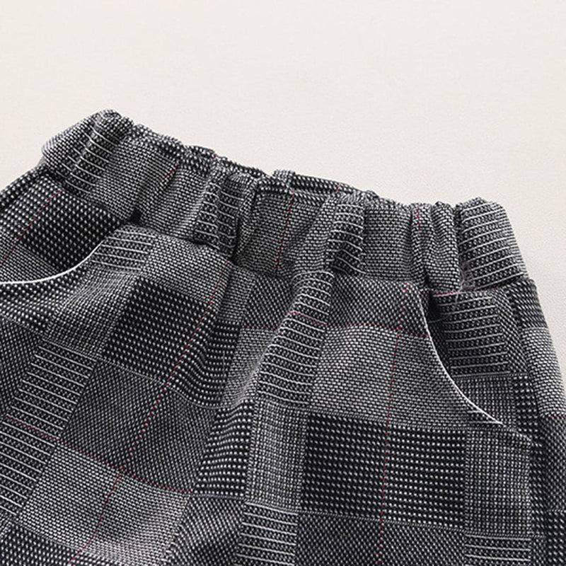 Boys Grey Check Coat With T-Shirt & Trouser Set Sets   