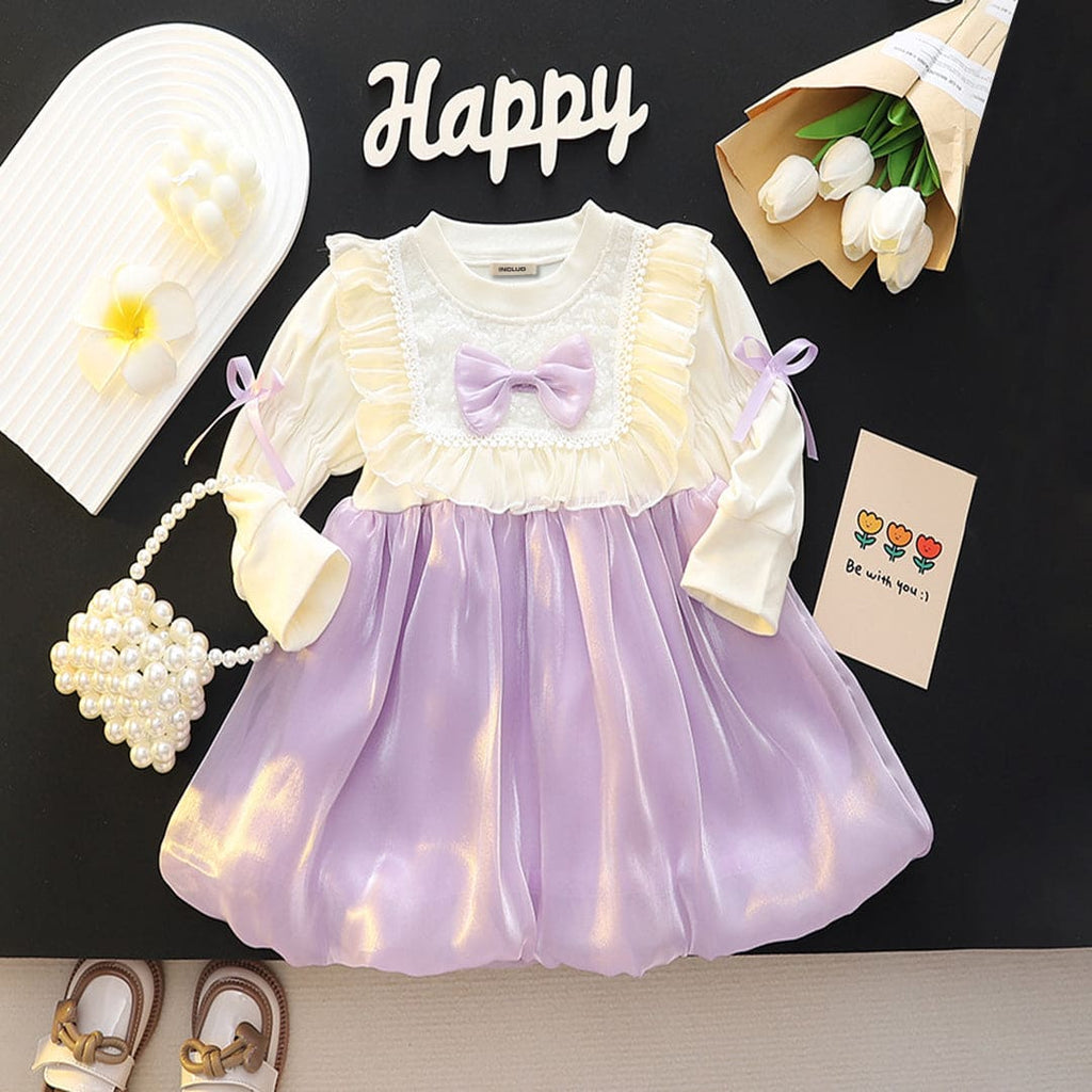 Girls Purple Puff Sleeves Balloon Party Dress Party Dresses Purple 1-2 Y 