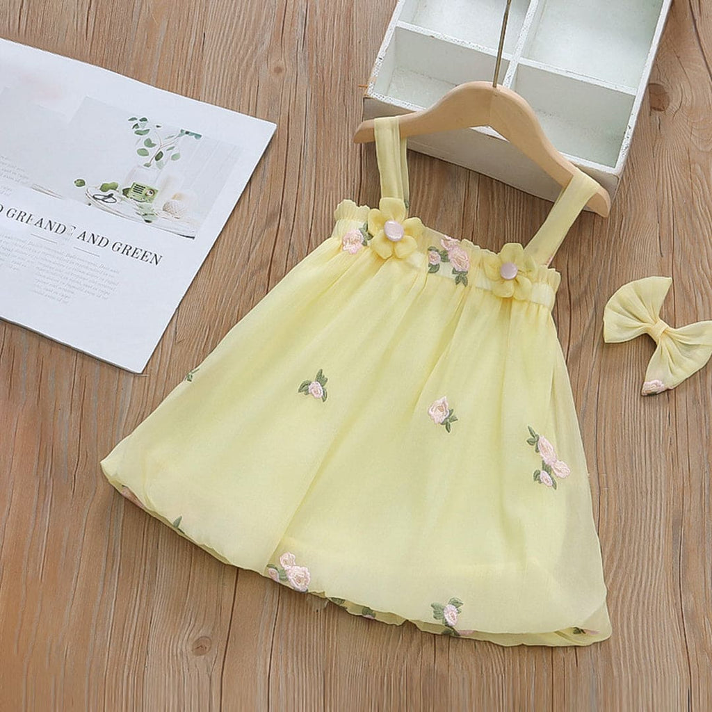 Girls Yellow Embroidered Balloon Dress Casual Dresses Yellow 1-2 Y 