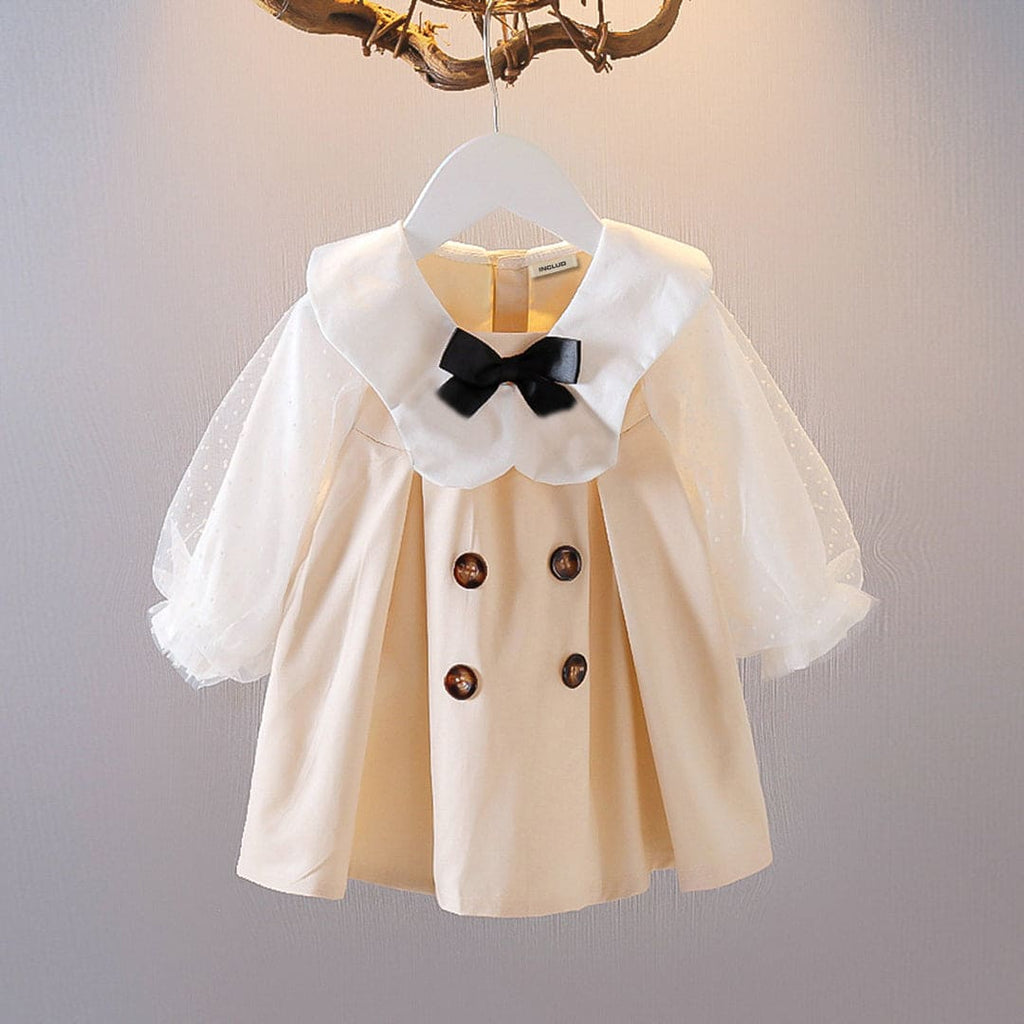 Girls Beige Puff Sleeves Fit & Flare Dress Casual Dresses Beige 1-2 Y 