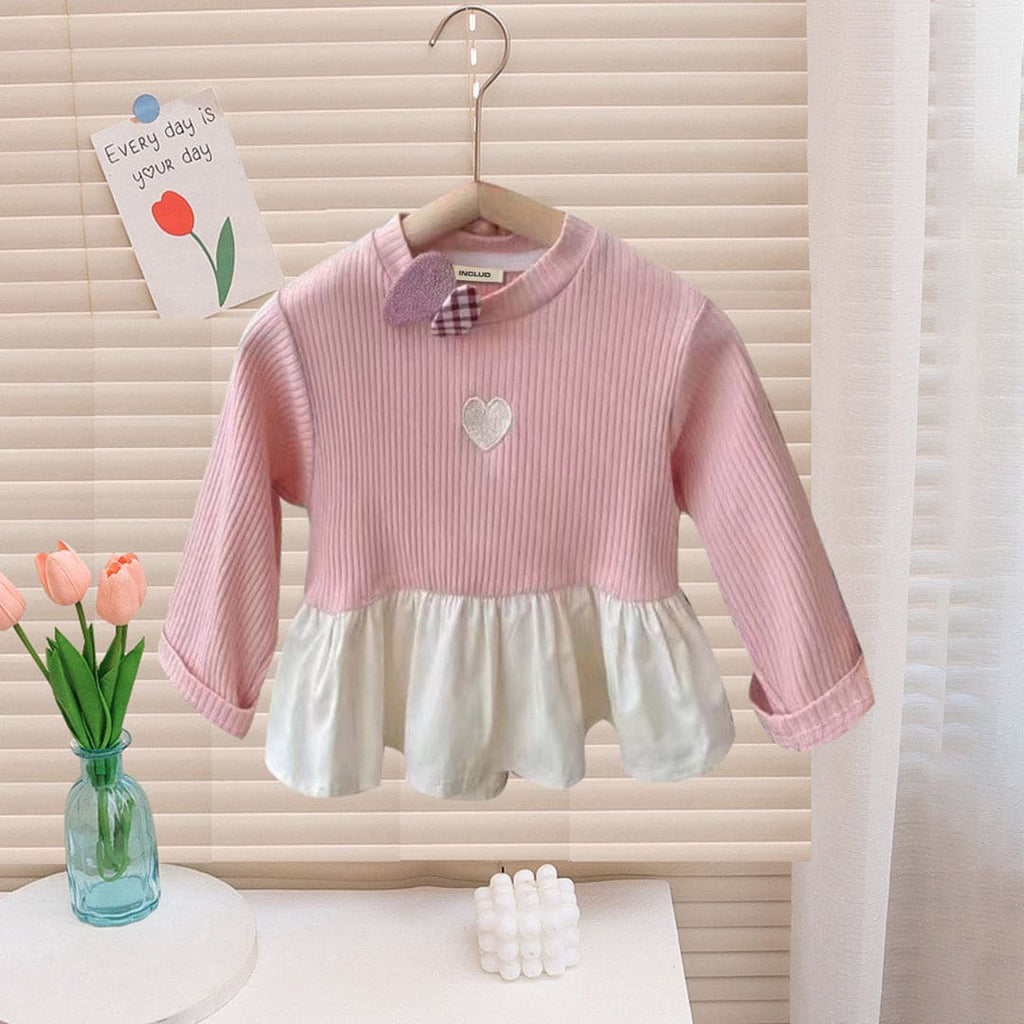 Girls Pink Heart Patch Knitted Peplum Top Tops Pink 1-2 Y 