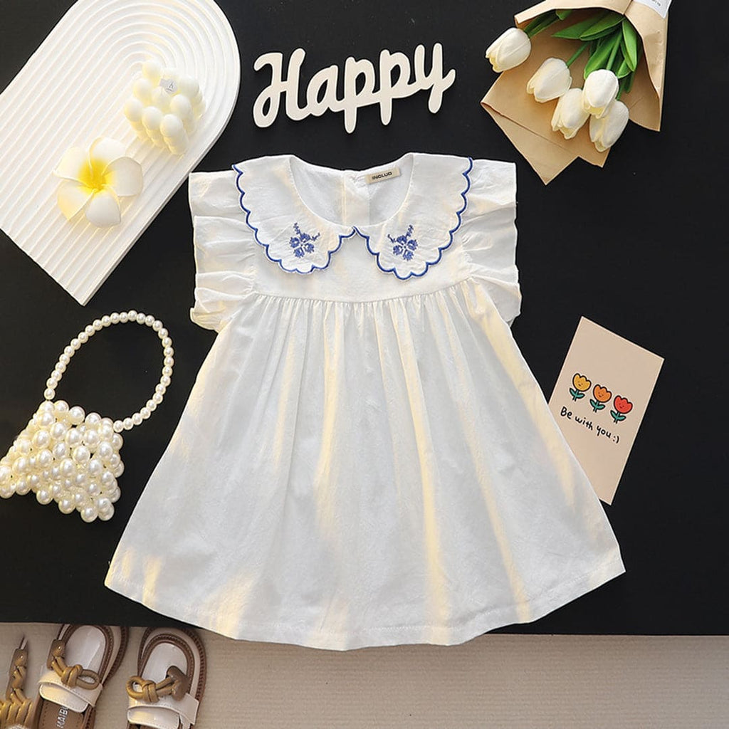 Girls White A-line Empire Line Dress Casual Dresses White 1-2 Y 