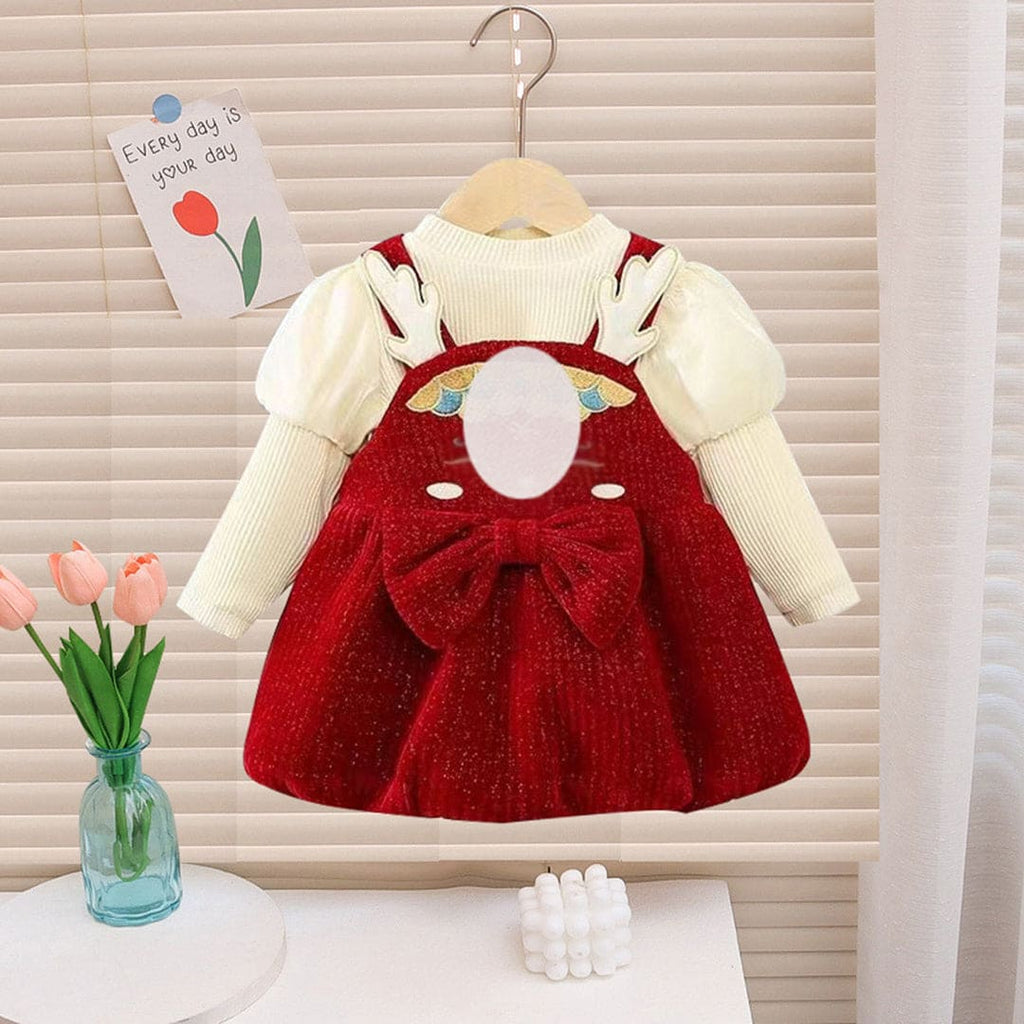 Girls Maroon Patchwork Full Sleeves Winterwear Dress Casual Dresses Maroon 1-2 Y 