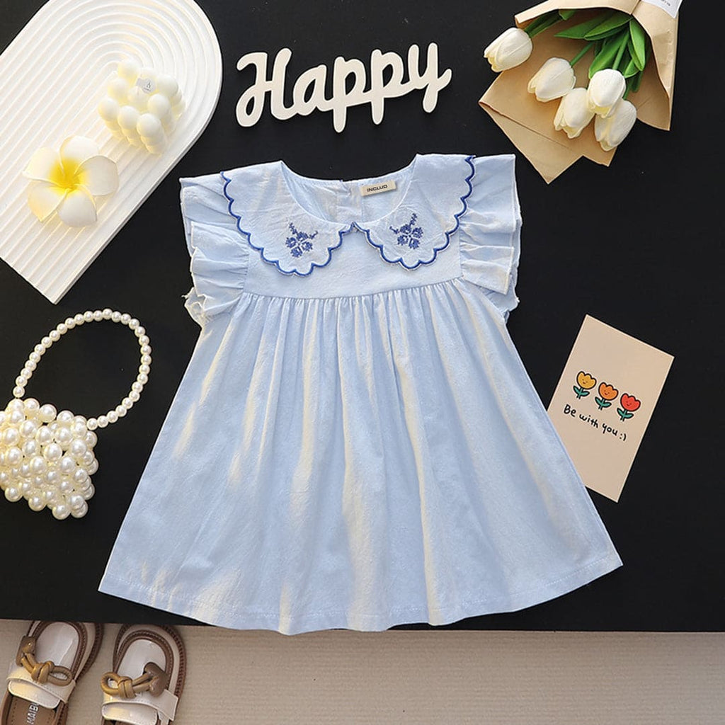 Girls Blue A-line Empire Line Dress Casual Dresses Blue 1-2 Y 