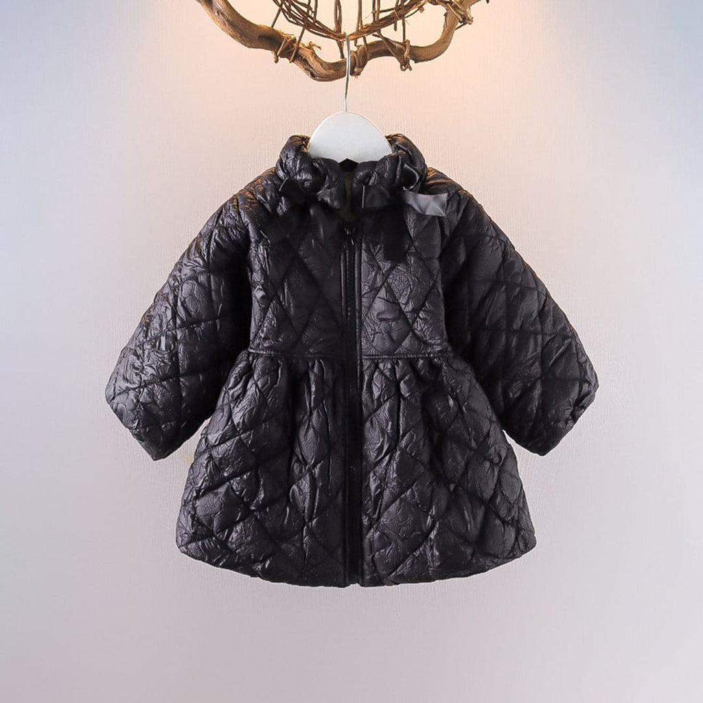 Girls Black Full Sleeves Quilted Jacket with Fleece Lined Coats & Jackets Black 1-2 Y 