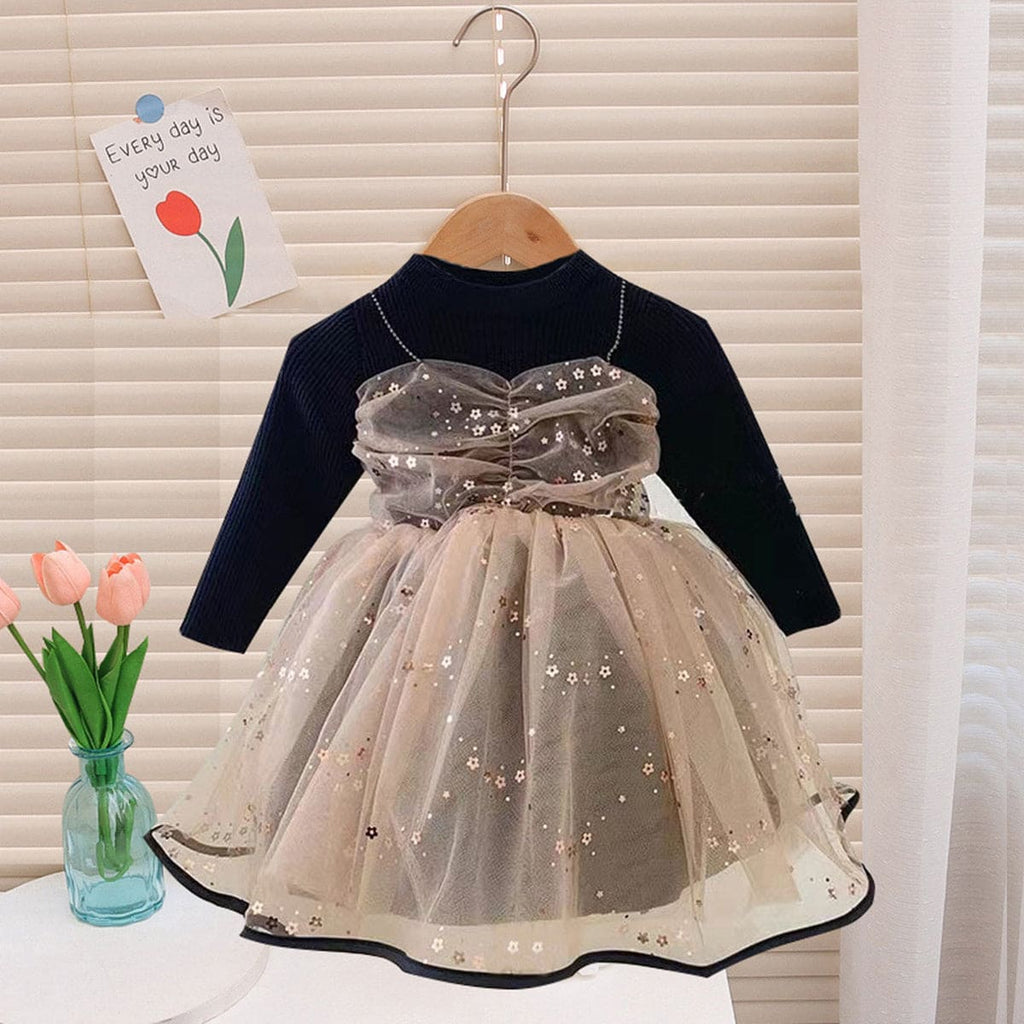 Girls Black Embellished Full Sleeves Partywear Dress Party Dresses Black 1-2 Y 