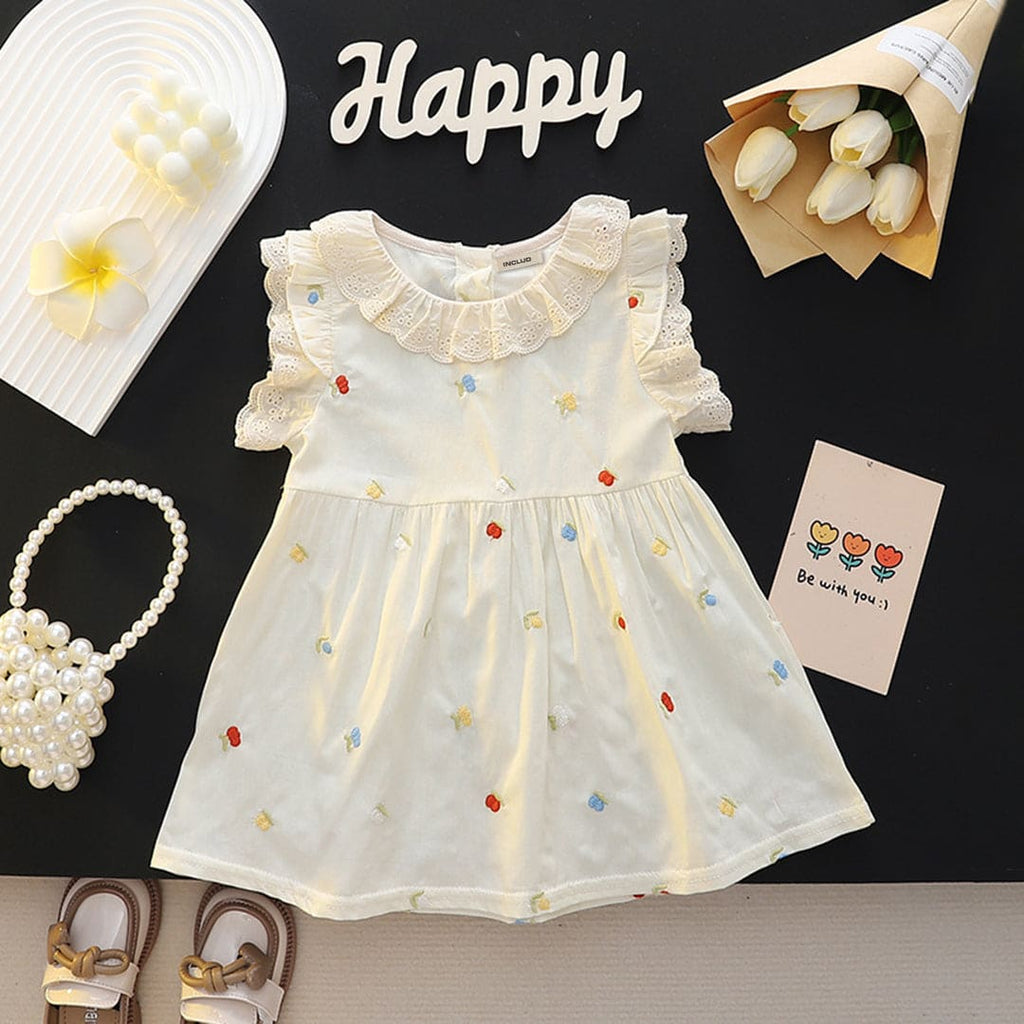 Girls Lace Embroidered Fit & Flare Dress Casual Dresses White 1-2 Y 