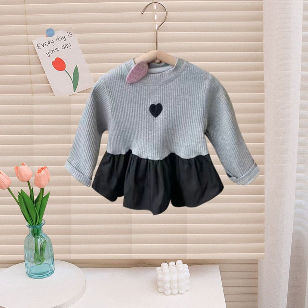 Girls Grey Heart Patch Knitted Peplum Top Tops Gray 1-2 Y 