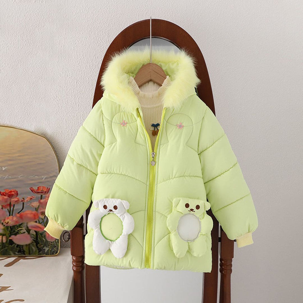 Girls Green Fleece Hood Puffer Jacket Coats & Jackets Green 1-2 Y 