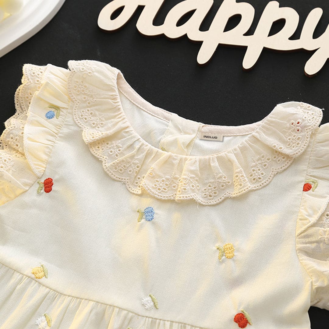 Girls Lace Embroidered Fit & Flare Dress Casual Dresses   