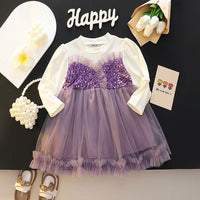 Girls Purple Sequins Embellished Full Sleeves Party Wear Dress Party Dresses Purple 1-2 Y 