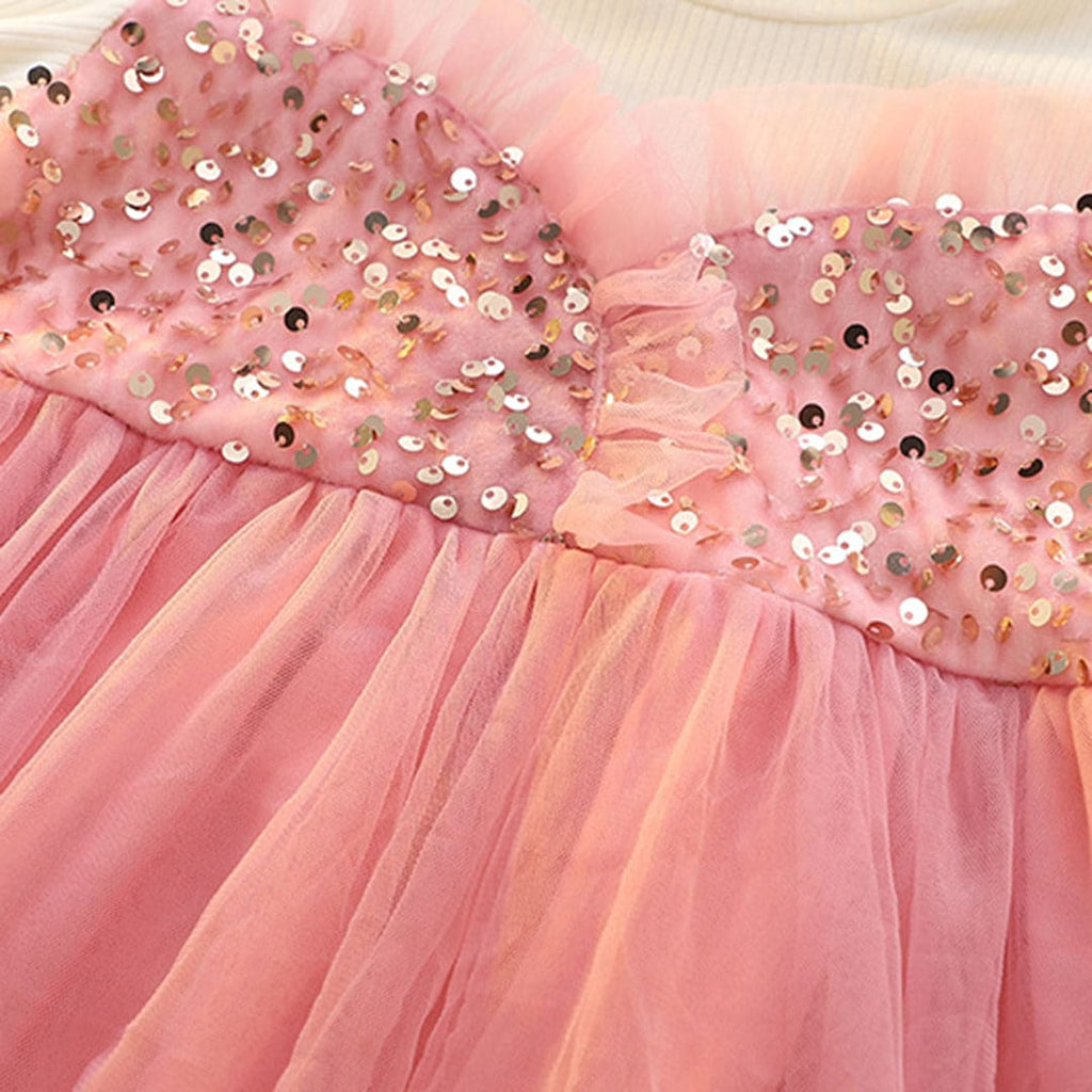 Girls Pink Sequins Embellished Full Sleeves Party Wear Dress Party Dresses   