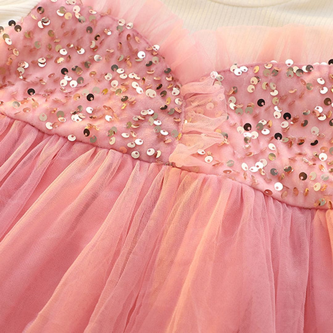Girls Pink Sequins Embellished Full Sleeves Party Wear Dress Party Dresses   