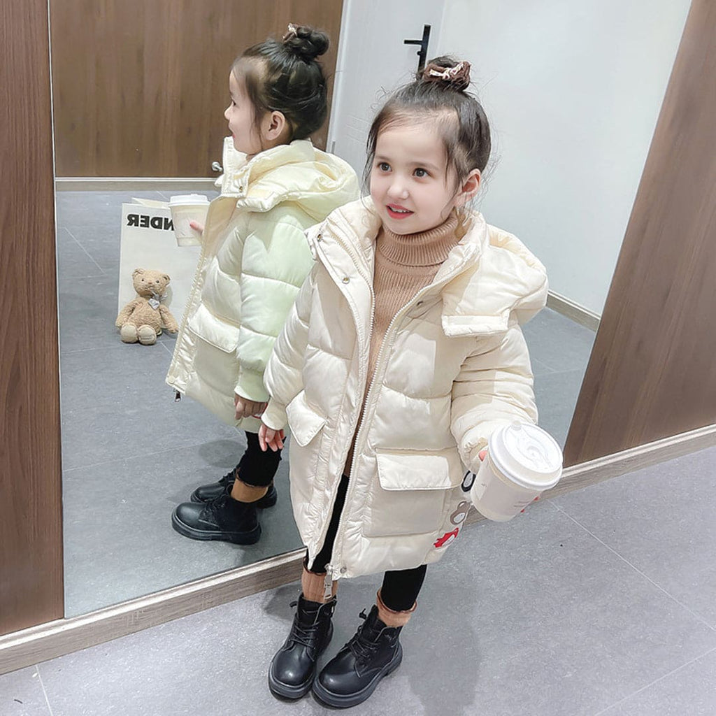 Girls Beige Hooded Long Puffer Jacket Coats & Jackets Beige 1-2 Y 