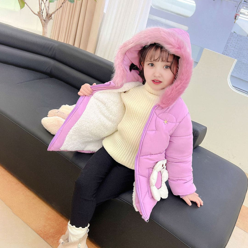 Girls Purple Fleece Hood Puffer Jacket Coats & Jackets Purple 1-2 Y 