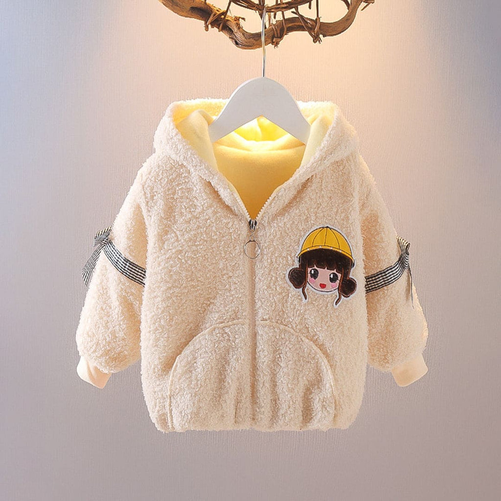 Girls Beige Hooded Patchwork Fleece Jacket Coats & Jackets Beige 1-2 Y 