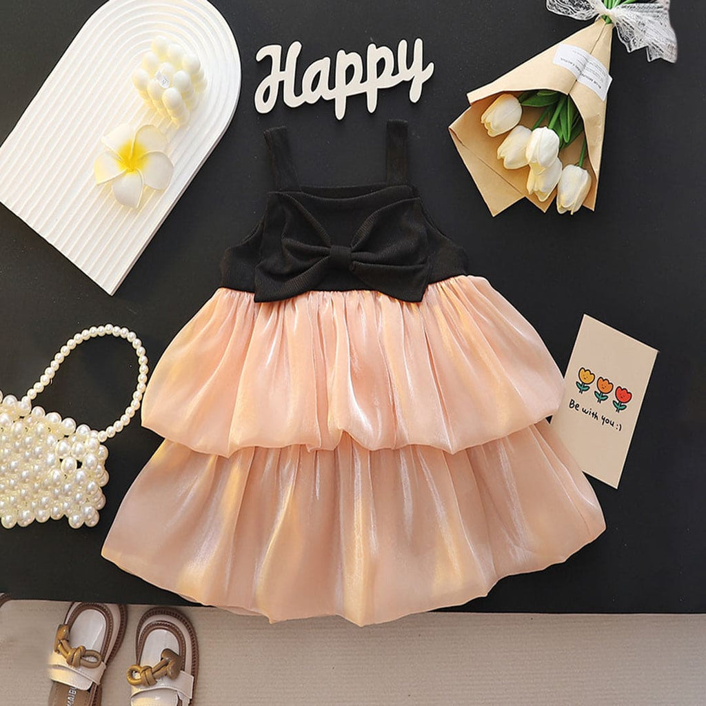 Girls Peach Sleeveless Tiered Balloon Dress Casual Dresses Peach 1-2 Y 