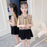 Girls Yellow Striped Top with Shorts Set Sets   