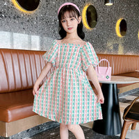 Girls Pink Textured Bow Applique Puff Sleeves Casual Dress Casual Dresses   