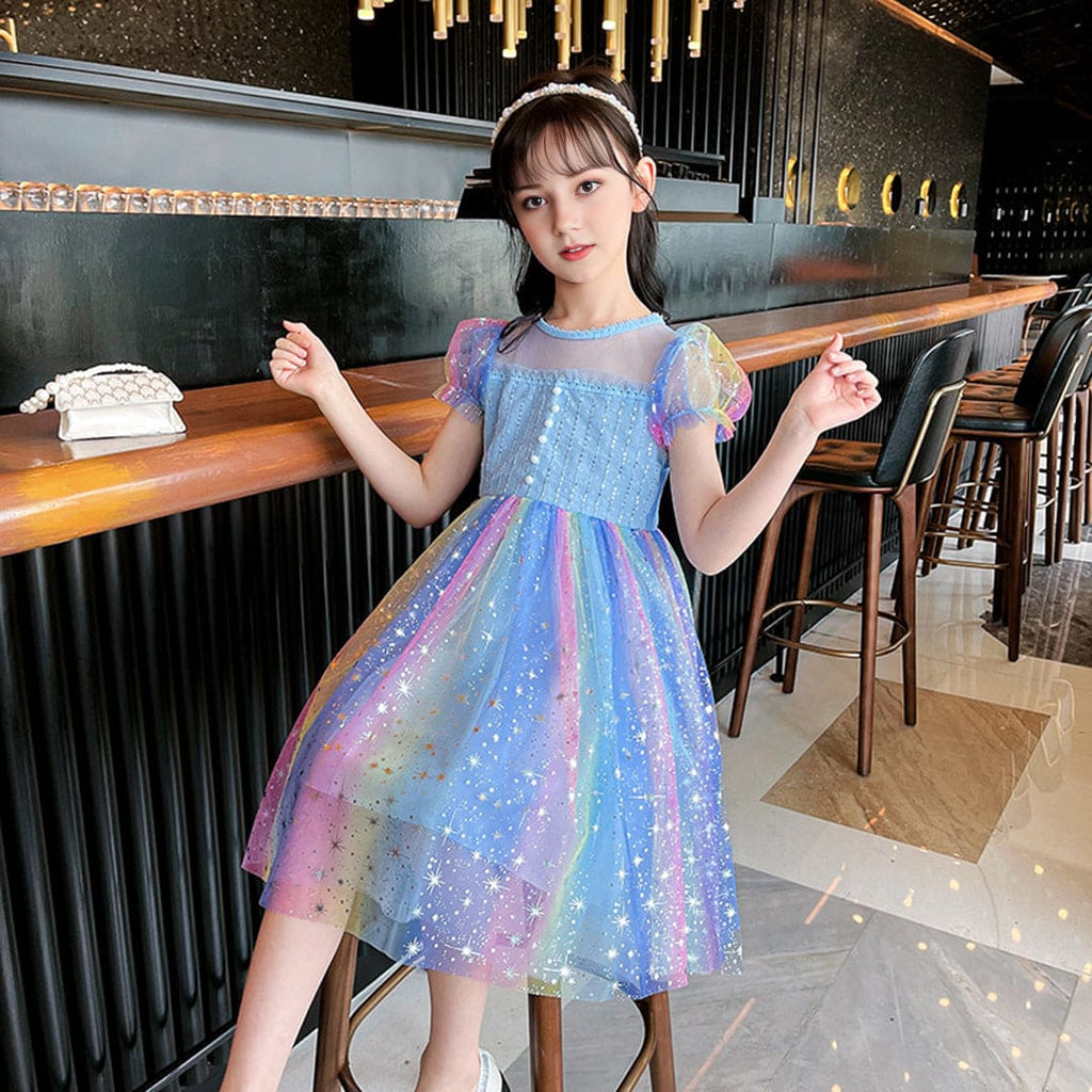 Girls Embellished Puff Sleeves Party Wear Dress
