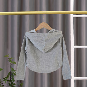 Girls Grey Knitted Full Sleeves Hooded Top Tops   