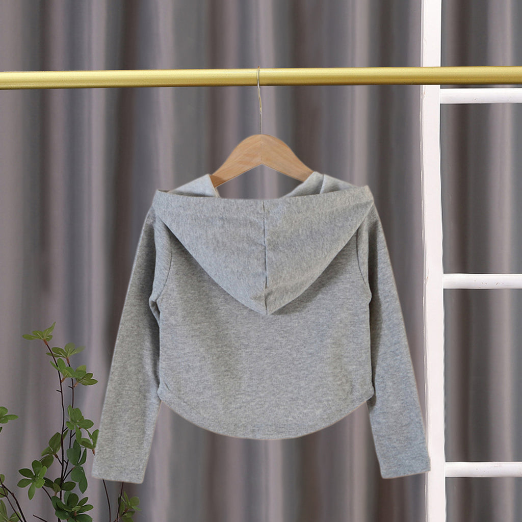 Girls Grey Knitted Full Sleeves Hooded Top Tops   