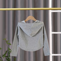 Girls Grey Knitted Full Sleeves Hooded Top Tops   