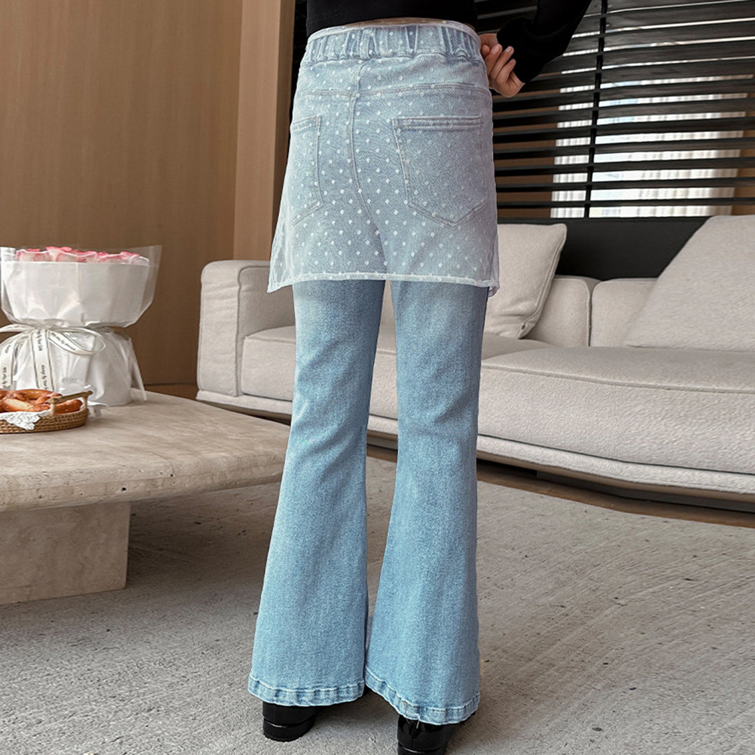 Girls Elasticated Flared Denim Pants Jeans   