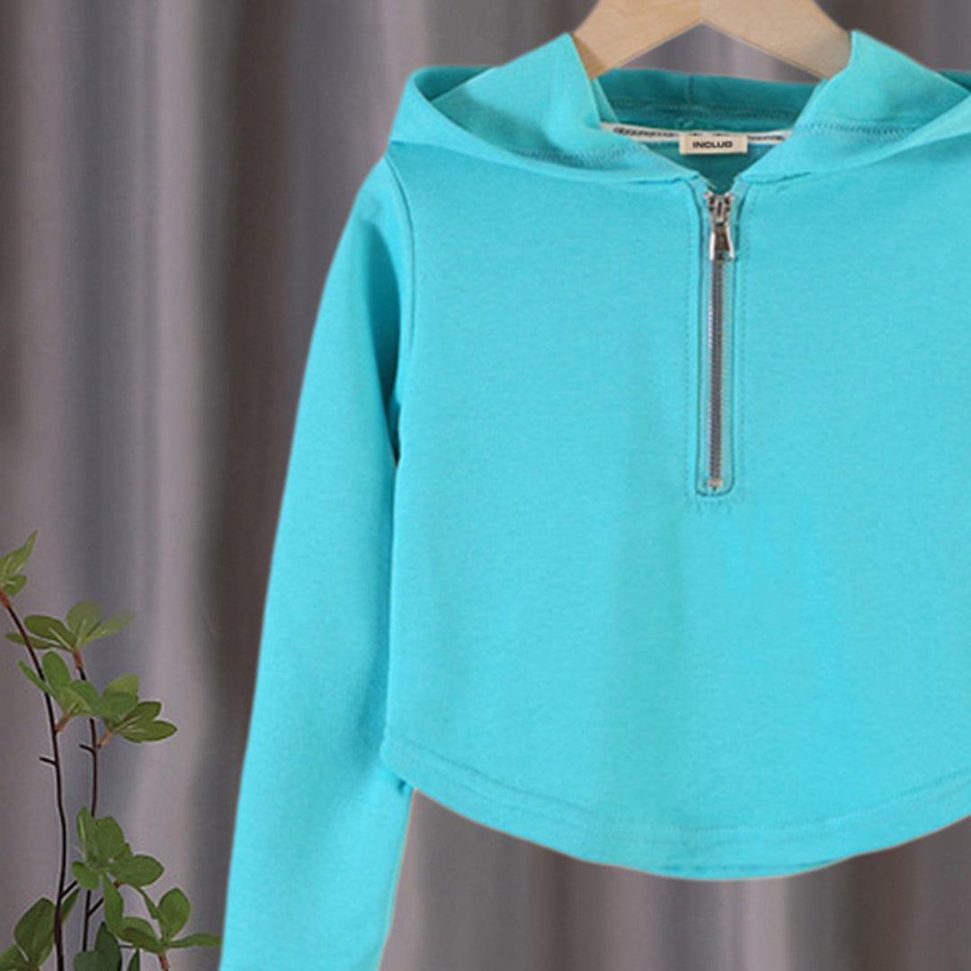 Girls Turquoise Knitted Full Sleeves Hooded Top Tops   