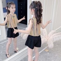 Girls Yellow Striped Top with Shorts Set Sets   