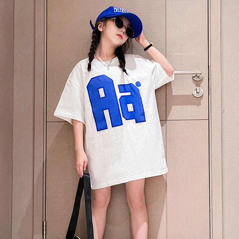 Girls Long Length Short Sleeves T-Shirt Dress Casual Dresses   