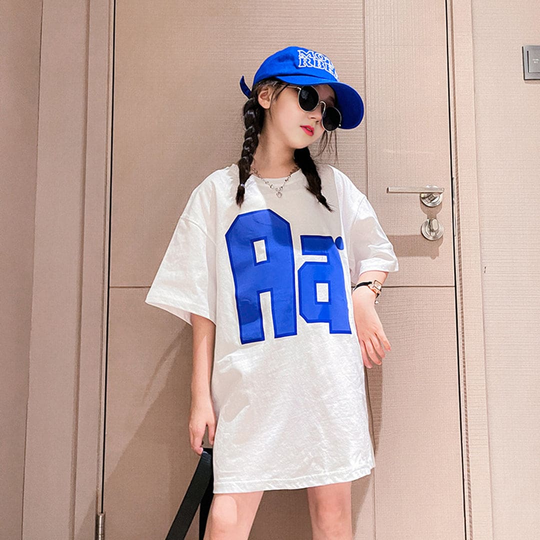 Girls Long Length Short Sleeves T-Shirt Dress Casual Dresses   