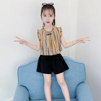Girls Yellow Striped Top with Shorts Set Sets Yellow 3-4 Y 