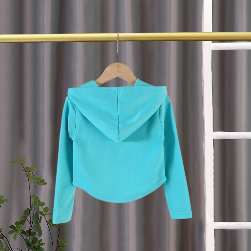 Girls Turquoise Knitted Full Sleeves Hooded Top Tops   