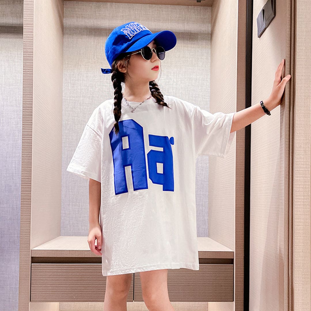 Girls Long Length Short Sleeves T-Shirt Dress Casual Dresses   
