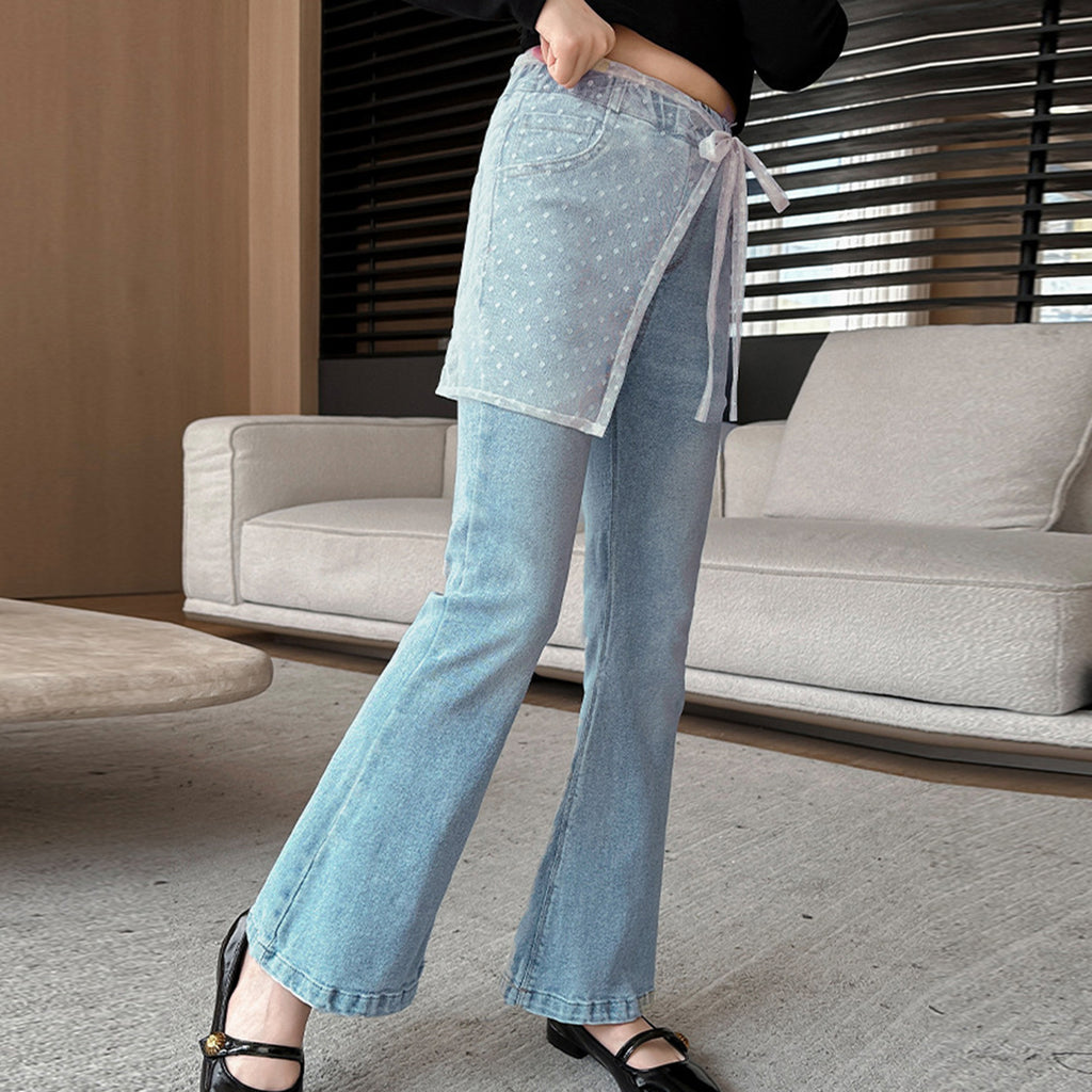 Girls Elasticated Flared Denim Pants Jeans   