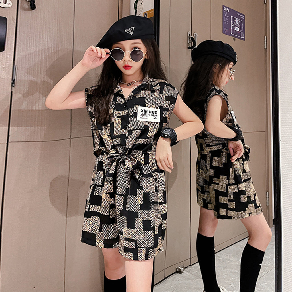 Girls Beige Maze Print Shirt with Shorts Co-Ord Set Sets   
