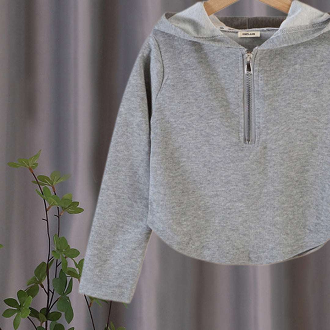 Girls Grey Knitted Full Sleeves Hooded Top Tops   