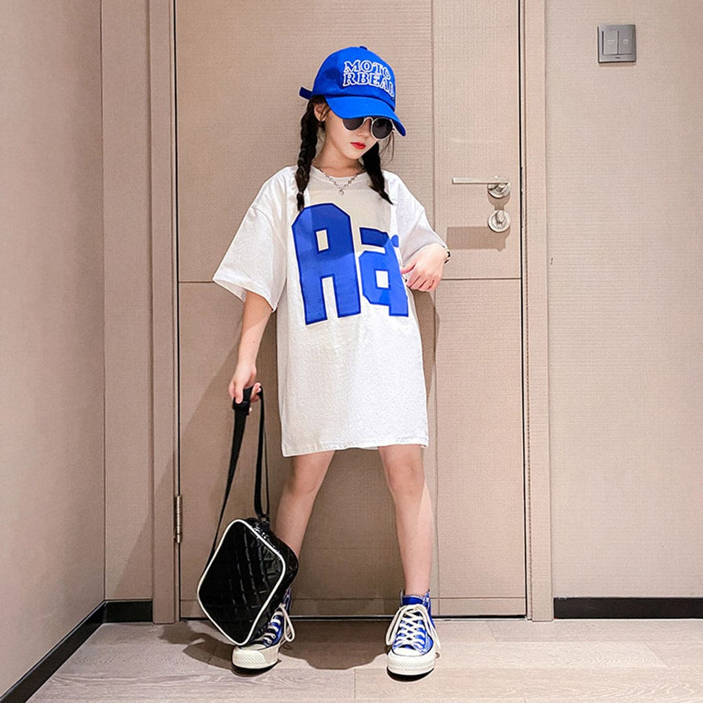 Girls Long Length Short Sleeves T-Shirt Dress Casual Dresses White 3-4 Y 