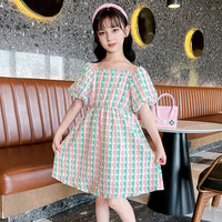 Girls Pink Textured Bow Applique Puff Sleeves Casual Dress Casual Dresses   