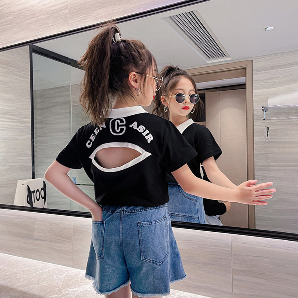 Girls Polo T-shirt with Denim Skirt Set Sets   