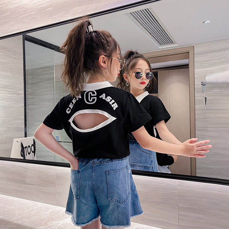 Girls Polo T-shirt with Denim Skirt Set Sets   