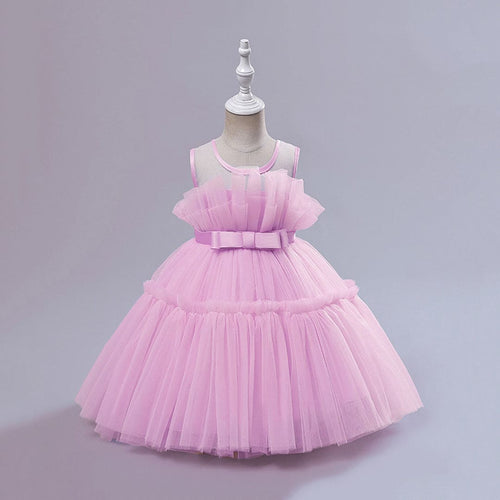 Girls Pink Sleeveless Puffy Princess Partywear Dress Party Dresses   